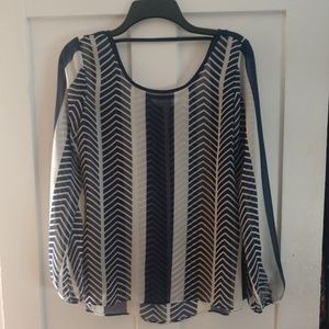 Navy Blue and White sheer blouse
